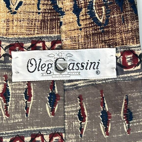 Oleg Cassini Vintage Abstract Print Mens Neck Tie Red Grey 100% Silk USA - Picture 5 of 7
